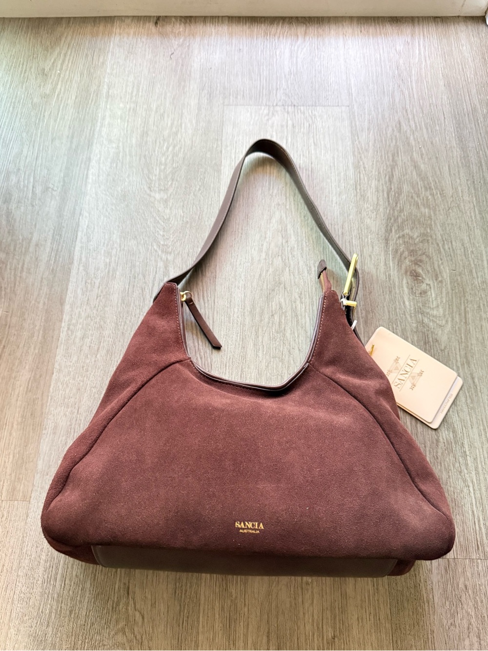 sancia the izola brown suede leather shoulder bag purse NEW